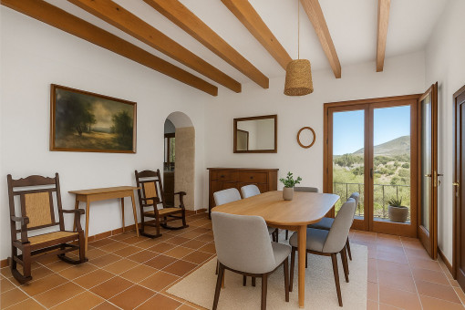 Render: Bright dining room with Mallorcan touches, offering inspiration for a contemporary refresh