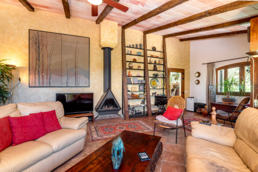 Living area with fireplace