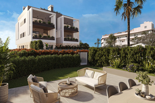 Exclusive newly built ground floor apartment with private garden and communal pool in Colonia Sant Jordi