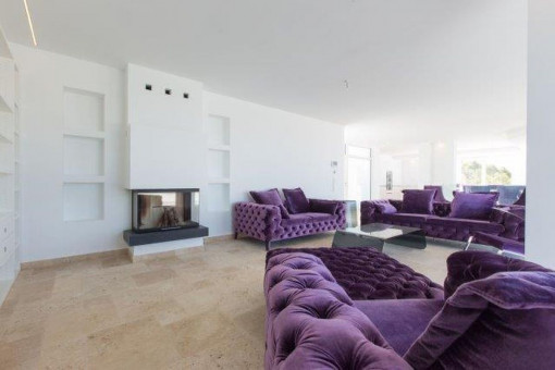 Living area with fire place