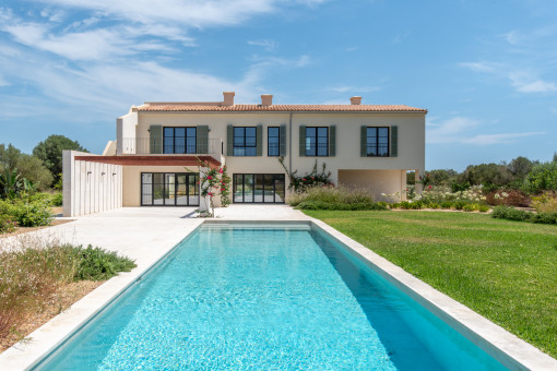 Exclusive newly-built finca with pool and breathtaking sweeping views as far as Cabrera quietly located in Ses Salines