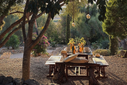 A set table for convivial evenings outdoors