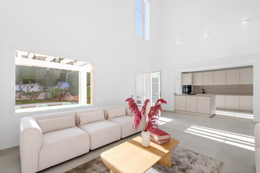 Light-flooded living and kitchen area