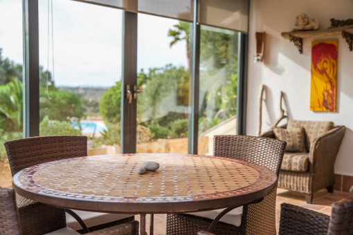 Dining room with large windows