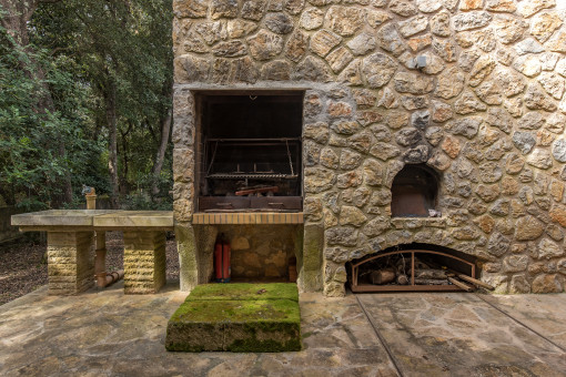 Traditional stone BBQ area