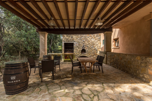 Outdoor dining area next to BBQ