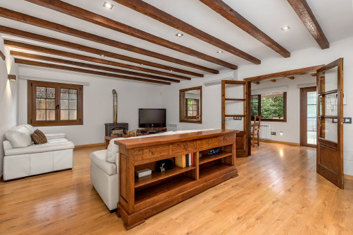 Cozy living room with garden view