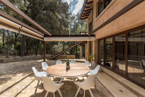 Sunny terrace in front of the main entrance