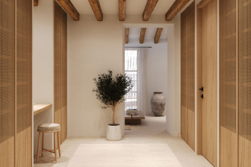 Dressing area with natural wood and architectural lines – thoughtful interior design in the townhouse