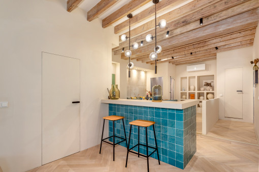 Open kitchen and dining area
