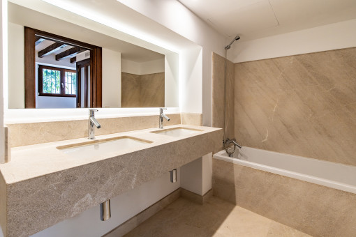 One of the two bathrooms with a shower and bathtub