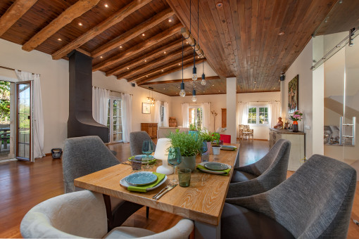 Dinning Area with design fireplace