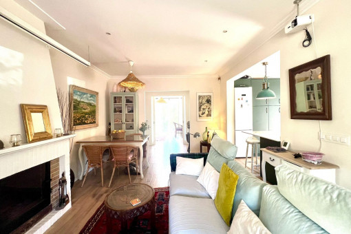 Living area with fireplace
