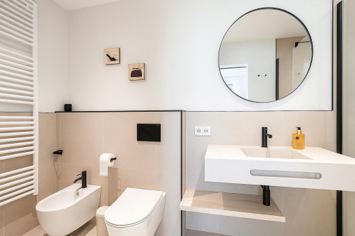 Guest toilet with bidet and mirror
