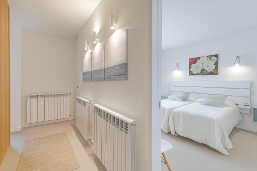Hallway with access to twin bedroom