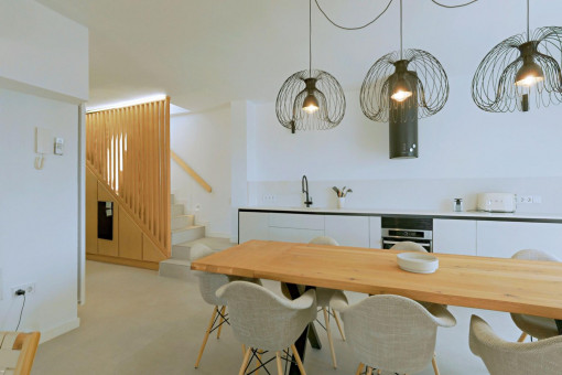Open kitchen with stair access
