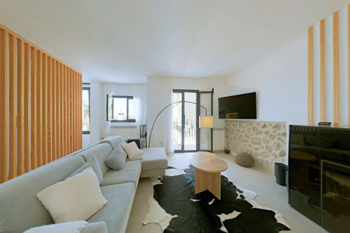 Living area with large windows	