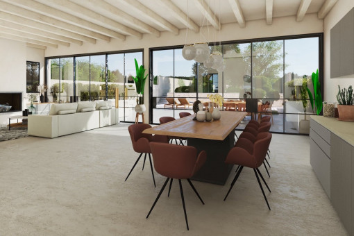 Open living and dining area