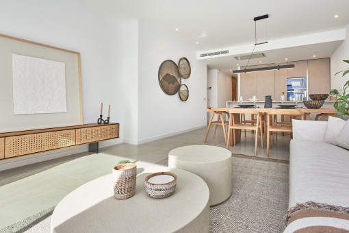 Open living and dining area