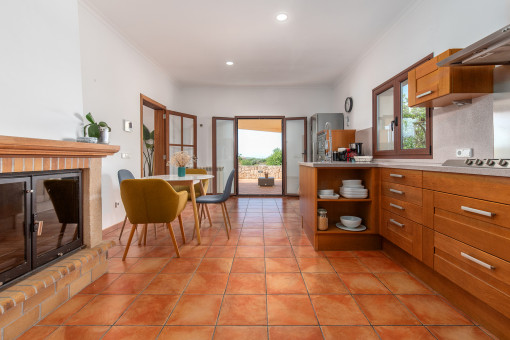Kitchen with fireplace