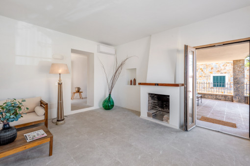 Living area with chimney