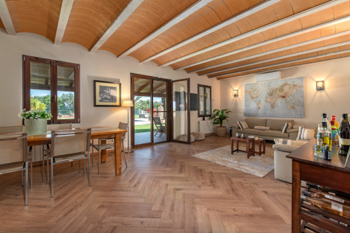 Open living and dining area