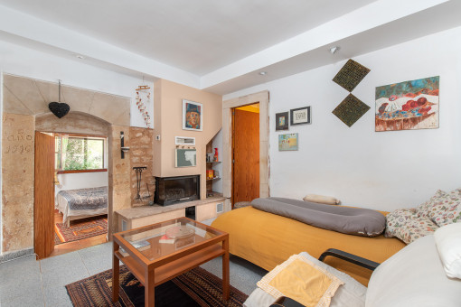 Living area with fireplace