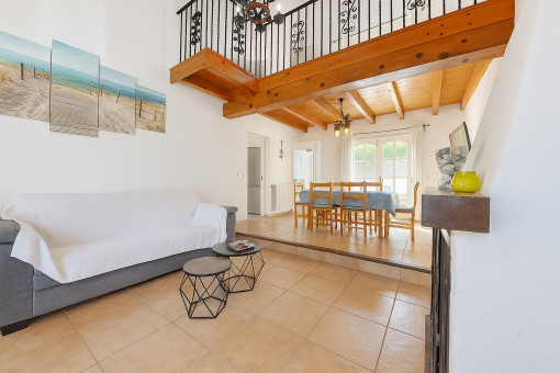 Living-dining area with gallery