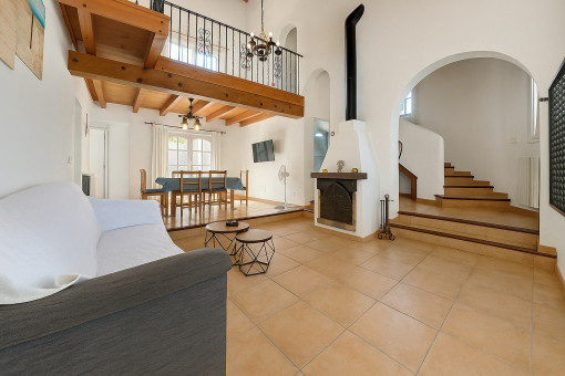 Living area with cozy fireplace