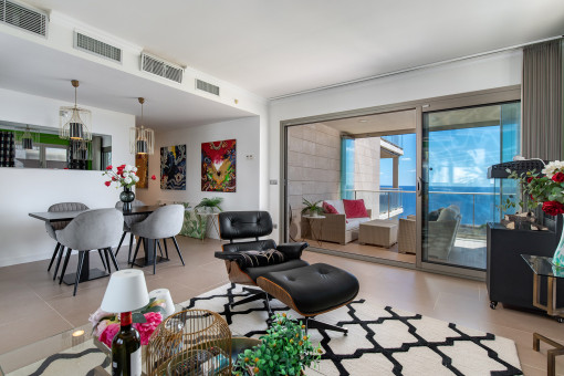 Open living and dining area