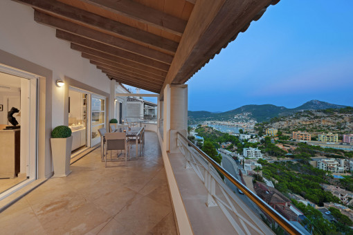 Mediterranean evening atmosphere on the terrace with sea view