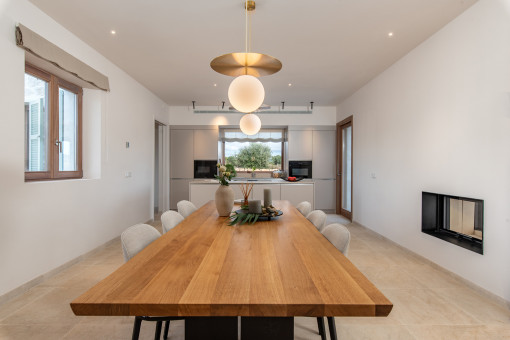 Dining area with fireplace