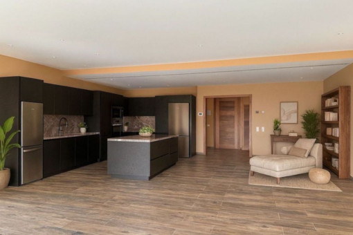 Open living and dining area