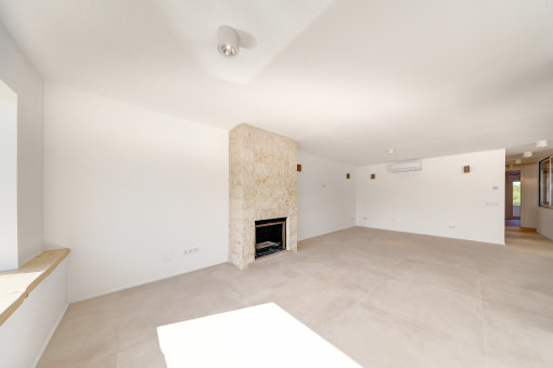 Living room with chimney
