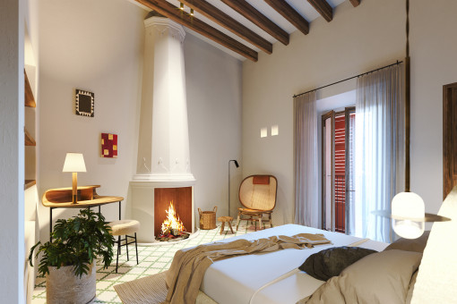 Masterbedroom with fireplace