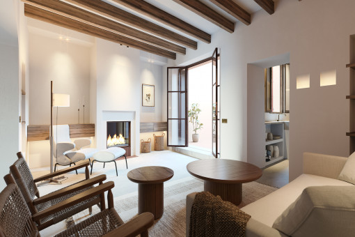 Living area with fireplace