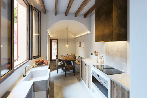 Fully equipped kitchen with dining area