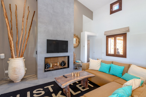 Living area with fireplace