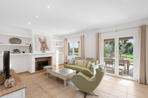 Living area with fireplace