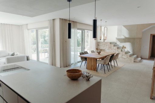 Open living and dining area