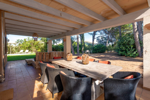Dining area on covered terrace