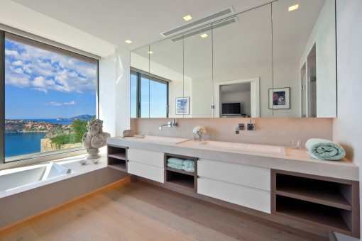 Generous bathroom with fantastic sea views