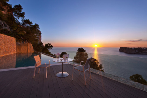 Atmospheric terrace view at sunset with sea views