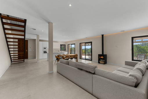 Open-plan living and dining area