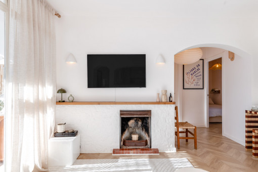 Living area with fireplace