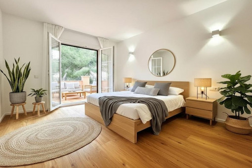 Rendered bedroom with terrace