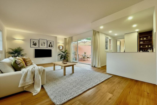 Rendered living and dining area