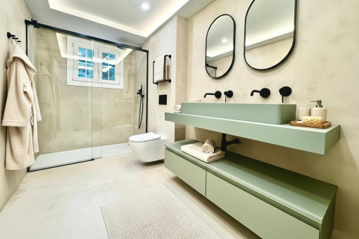 Elegant bathroom with shower and window