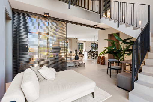 Elegant staircase to the upper level