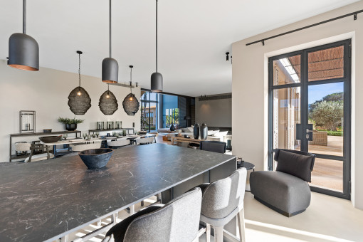 Bright kitchen with seating area